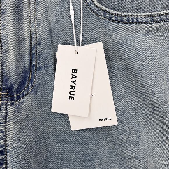 BAYRUE Summer Straight Pants Men 31 Retro Light Blue Wash Jeans Soft Relaxed NEW - Picture 9 of 14